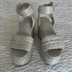 Marc Fisher Ivory Woven Wedge Sandals